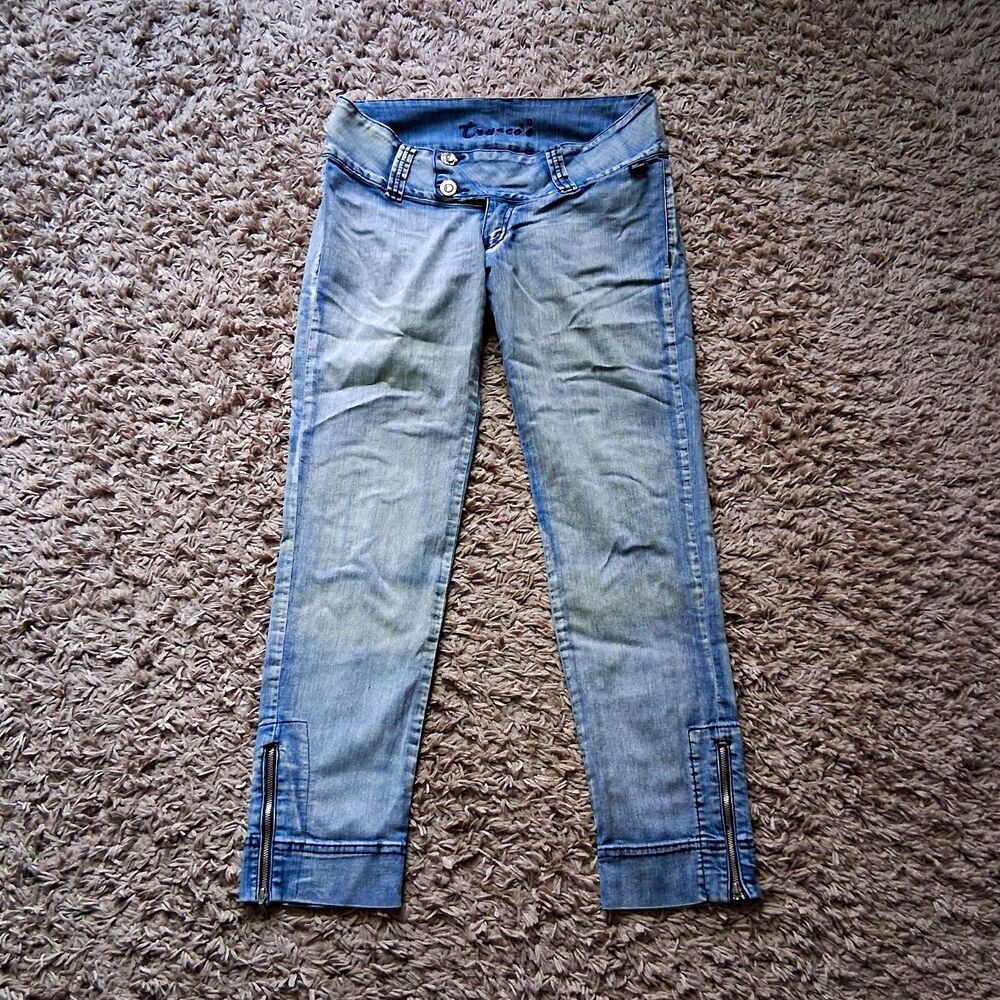 Trucco Women’s Light Denim Skinny Colombian Jeans Low Rise Ankle Zips Size 10